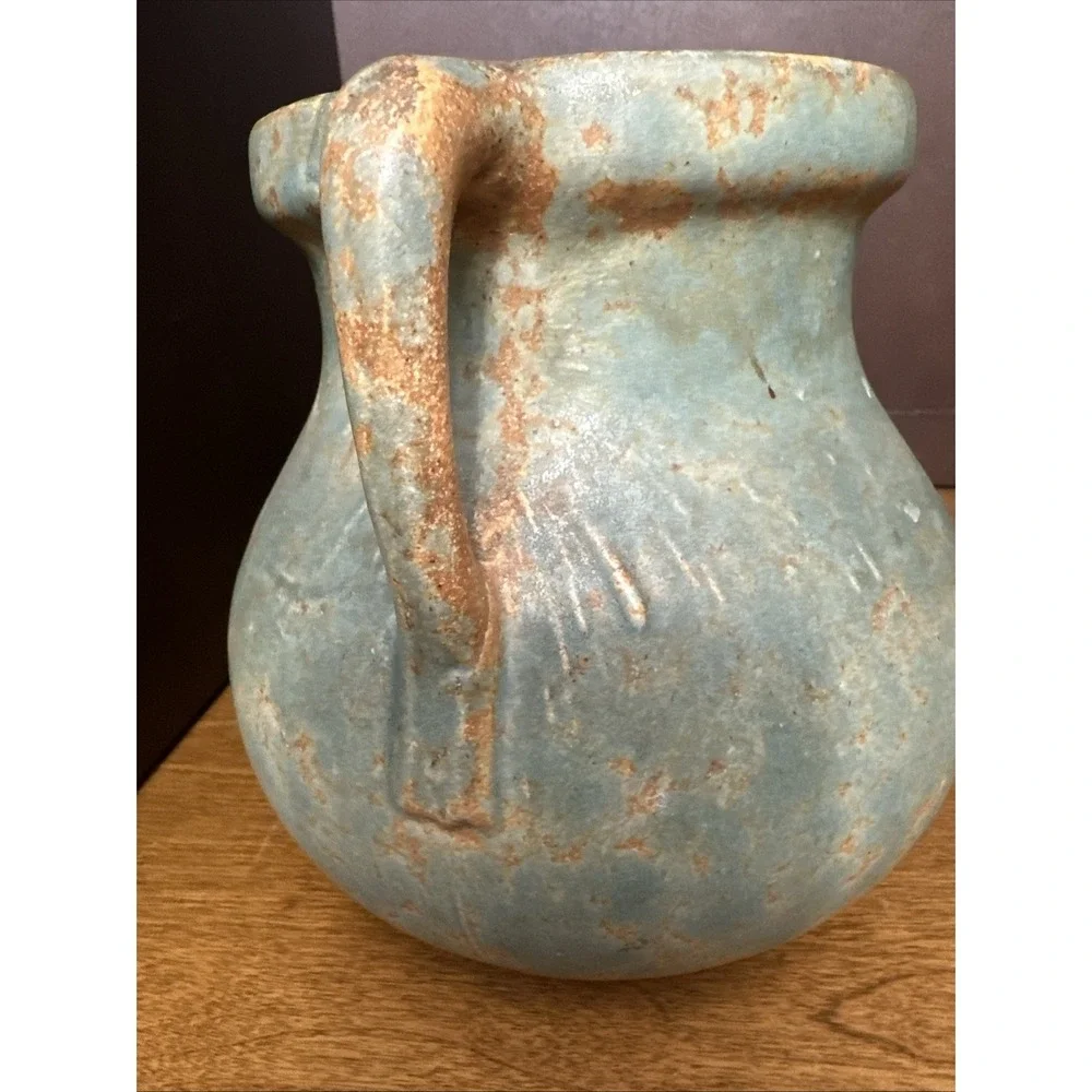 Burley Winter Pottery Vase Green Mottled Glaze Double Handle Antique 1930's #54